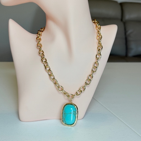 Anthropologie Jewelry - Gold Chain Necklace with Turquoise Pendant